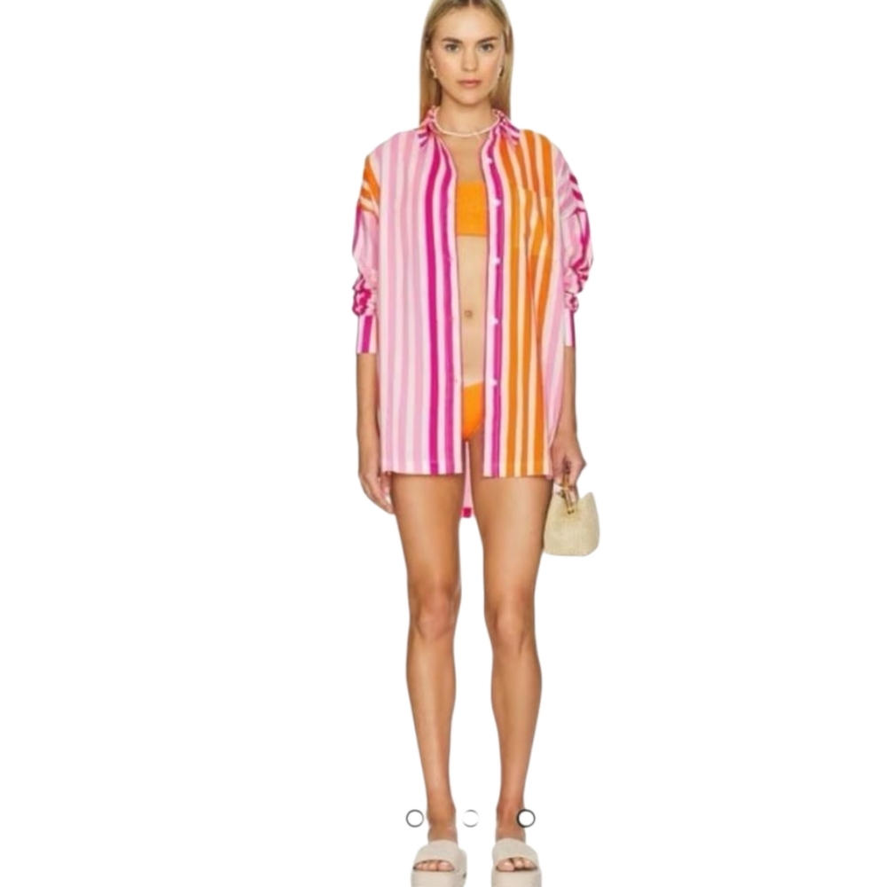 BEACH RIOT Alexa Top Shirt Swim Cover Up Coverup In Sunset Stripes Size S / M - Picture 8 of 8